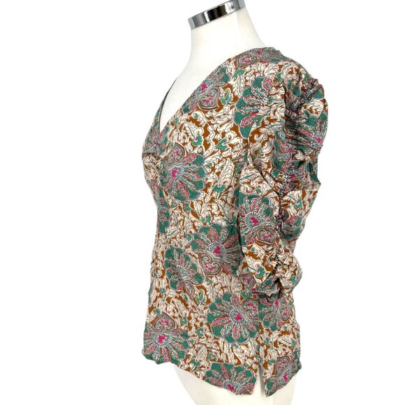 Veronica Beard Henrieta Silk Floral Ruched Blouse Top Multicolor Size 8 - Picture 7 of 15
